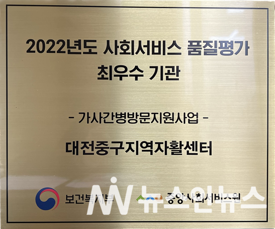 대전중구지역자활센터가 지난해 가사간병방문지원사업에서 최우수기관으로 선정됐다.